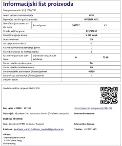 GUMA 215/55R16 93V INTENSA HP2 SAVA Informacijski list